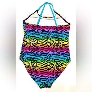 Youth Rainbow Zebra print OP Brand One Piece Swimsuit